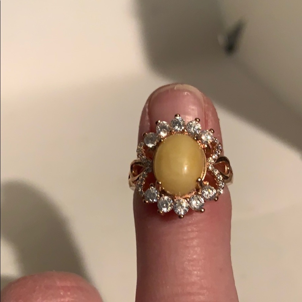 Sparkling Yellow Chalcedony & CZ Ring